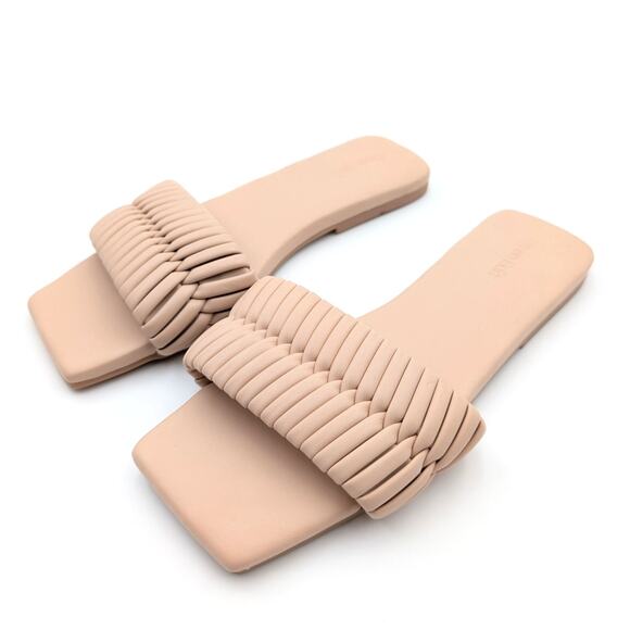 Open Edit Linx Slide Sandal Women's Woven Vamp Strap Beige Size US7M EU38 - Picture 1 of 10